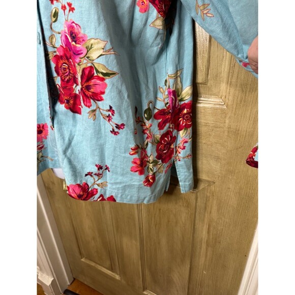 Susan Graver Style Floral Jacket Top Womens Blue Linen Blend Long Sleeve Medium - Picture 5 of 6